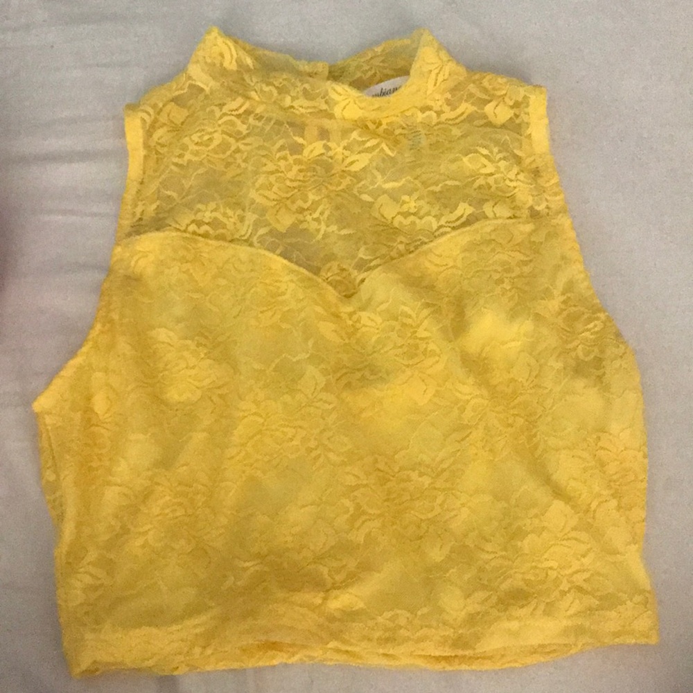 Yellow lace crop top